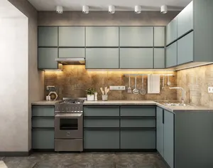 Chất lượng cao sơn mài melamine bề mặt thông minh Đồ nội thất nhà bếp bằng thép không gỉ đồng sáng xử lý cho phòng nhỏ