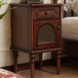 Mesita de Noche Estilo Francés de Madera Maciza con un Cajón, Mesita de Noche Clásica para Dormitorio con Almacenamiento - Product Image 2