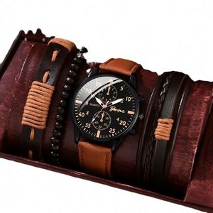 Montre bracelet pour homme costume calendrier unique montre à quartz en toile à trois yeux + bracelet en Pu costume montre pour homme - Product Image 1