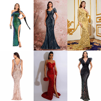 Nouvelle Collection 2026 : Robe de Soirée Femme Luxe en Satin, Col V, Coupe Trompette, Pailletée, Ajustée, Légèrement Transparente, Couleurs Claires