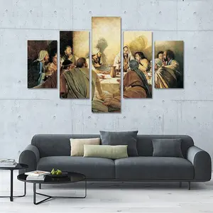 Pintura a óleo de Guillaume Herens "Última Ceia de Cristo" na pintura de 5 painéis da sala de estar da Igreja de São Nicolau