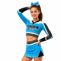 Ensemble de tenue de cheerleading personnalisée avec logo en strass, haut court à manches longues et jupe pour filles, pour compétition d'équipe