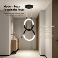 Luminaire suspendu LED moderne noir et blanc à double anneau entrelacé, lustre circulaire minimaliste pour hall d'entrée, chambre à coucher, hôtel