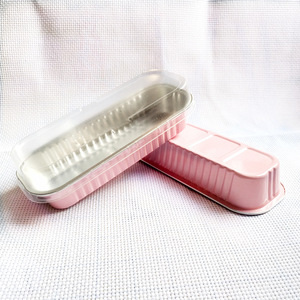 Vaschetta <span class=keywords><strong>rettangolare</strong></span> rosa riciclabile da 200 ml per pane, teglia in alluminio per dolci, contenitori in alluminio per cottura - Product Image 1