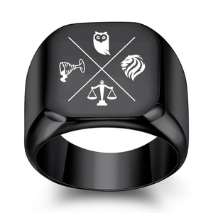 Anillo de Acero Inoxidable de 18 mm con Grabado Láser de Búho y León, para Copa de Vino, Joyería Masculina, Regalo - Product Image 3