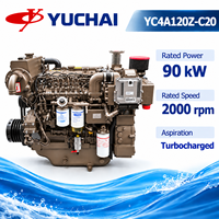 Moteur diesel marin refroidi par eau YUCHAI série YC4A, modèle YC4A120Z-C20, 90 kW, pour bateaux de pêche et de travail, avec certification CCS