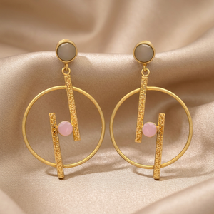 Boucles d'oreilles en acier inoxydable faites à la main avec pierres précieuses, serti clos, style ethnique bohème pour enfants - Product Image 2