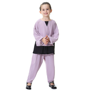 Set per bambini musulmani modesti 2 pezzi top e pantaloni Harem completo arabo bambine lunghe camicia e pantaloni - Product Image 4