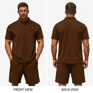 <b>Men</b> Black Knitted Polo Shirt and <b>Shorts</b> Set Geometric <b>Pattern</b> Casual Summer Outfit Breathable Two Piece Clothing - Product Image 4