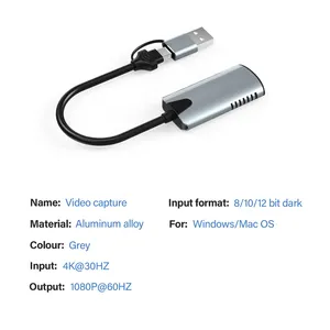 2-Trong-1 <span class=keywords><strong>USB</strong></span> 3.0 Loại C 4K HD <span class=keywords><strong>Video</strong></span> Trò Chơi Capture Thẻ Giao Diện Kép <span class=keywords><strong>USB</strong></span> C HDTV Adapter Cho Máy Tính Xách Tay Live Streaming Phát Sóng - Product Image 6