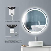 Miroir de salle de bain rond à LED de 24 pouces en aluminium, anti-buée, à intensité variable, 3 températures de couleur, fonction mémoire, montage mural, sans interrupteur