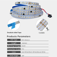 Bande lumineuse LED SMD2835 à défilement d'eau intelligent, 12V DC, 8mm, 60 LED, 6500K Blanc, IP67, Télécommande