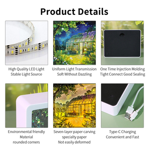 Kit de lampe 3D en papier à découper personnalisable DIY, motif Forêt et Serre, boîte à lumière d'ombre pour la décoration de chambre et de salon - Product Image 6