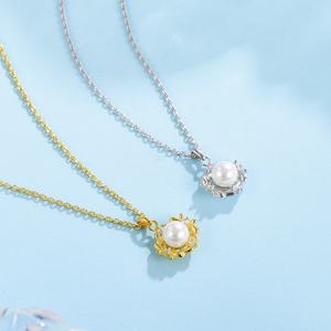 S925 Sterling Silver Fine <strong>Pendant</strong> <strong>Necklace</strong> for Women Elegant Simple Design Gold-Plated Flower Clavicle Chain Versatile <strong>Pearl</strong> - Product Image 2