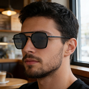 Gafas de Sol Poligonales para Hombre KSL-98389, Marco de Aleación de Zinc, Protección UV400, Uso en Exteriores, Lentes de PC de Color Negro - Product Image 5