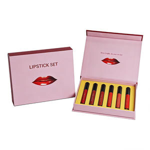 Emballage de luxe pour gloss à lèvres bleu avec 6 tubes dorés, coffret cadeau magnétique haut de gamme pour une semaine de rouges à lèvres - Product Image 2