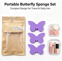 Grosir 3Pcs Set Spons Makeup Kupu-kupu Bebas Lateks Spons Kecantikan Lembut untuk Foundation Krim Logo Kustom Kemasan Label Pribadi