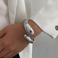 Nouveau Bracelet JONC Ouvert Goutte d'Eau Épais en OR PlaquÉ Or CCB Goutte d'Eau Lisse Métal Grand ExagÉrÉ pour Femme