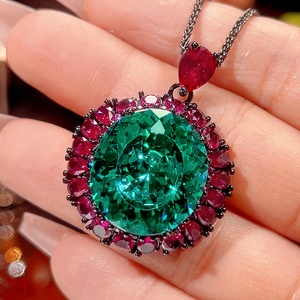 Vintage Eco-friendly Copper Black Gold Plated Bridal Jewelry <b>Set</b> 18*20mm Paraiba Zirconia Pendant <b>Earrings</b> Ring <b>Set</b> for Wedding - Product Image 3