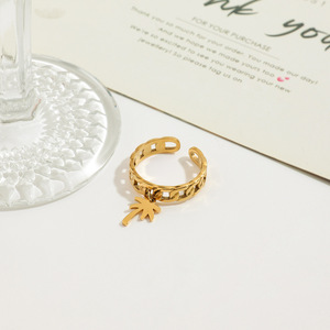 Bague chaîne en or avec pendentif palmier réglable pour femme - Product Image 2