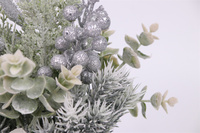 Tanaman Natal Mini Buatan dari Perak Berkilauan, Pohon Pinus dan Eucalyptus Berlapis Salju dalam Pot, Dekorasi Tengah Meja Natal Grosir