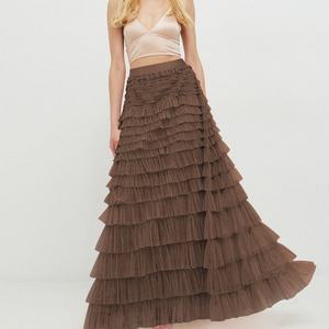 Jupes longues en tulle rose fluide, plissées à volants, à taille haute élastique, coupe trapèze, élégantes et douces, pour femmes, vente en gros sur mesure - Product Image 6