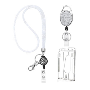 Cross-border lanyard, <b>clay</b> with rhinestone inlay, easy-open buckle, vertical card holder, double-sided transparent <b>set</b>, - Product Image 1