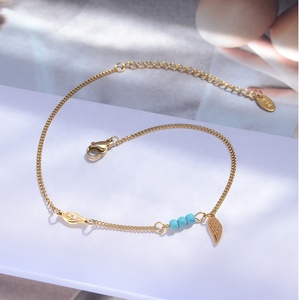 Delicado nuevo encanto de moda tobilleras de acero inoxidable cadena azul turquesa cuenta ala colgante tobillera pulseras de tobillo mujer <span class=keywords><strong>pie</strong></span> joya - Product Image 3