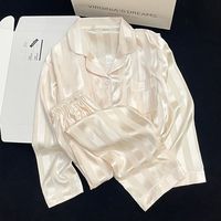 Nouvel Ensemble Pyjama Femme Tendance en Satin Soie Glacée Fin, Cardigan à Revers Manches Longues pour la Maison