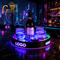 Plateau de service lumineux LED personnalisé pour bar, boîte de nuit, discothèque, lounge, fête, avec support pour bouteille de whisky et verres à liqueur