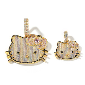 Collares con Colgante de <span class=keywords><strong>Hello</strong></span> <span class=keywords><strong>Kitty</strong></span> de Moda al por Mayor, Joyería de Latón Chapado en Oro de 18K Estilo Hip Hop, Dijes de Zirconia de Gato Adorables de Alta Calidad - Product Image 1