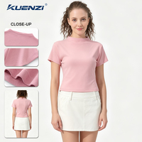 T-shirt Kuenzi à col mi-haut coloré style Hot Girl 260GSM 47,1% Coton 47,1% Viscose 5,8% Spandex Streetwear américain ajusté