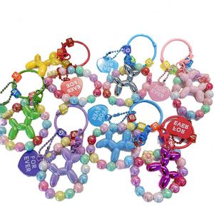 Lilangda Female Creative Couple Keychain Cute Zero Wallet Pearl Neck Bracelet Beaded Pendant Acrylic Balloon Dog Car <b>Bag</b> Glass - Product Image 1