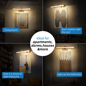 Modern LED <b>Bathroom</b> Vanity <b>Light</b> Wall Mounted Rectangular Brown Wood Shade Aluminum Alloy 3500K Warm White Control Dimmable - Product Image 4