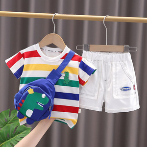 Costume d'été pour garçon - ensemble deux pièces élégant et stylé pour enfant avec sac dinosaure - tendance - Product Image 1