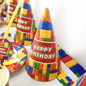 Juego de bloques de construcción de vajilla de fiesta de cumpleaños para niños, fondo de decoración de pared, Banner, mantel, dragón soplado