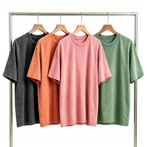 Camiseta de Cuello Redondo Oversize de Algodón Puro con Estampado Personalizado y Lavado Ácido para Hombre, Estilo Casual Urbano con Hombros Caídos y Tejido Pesado - Product Image 1