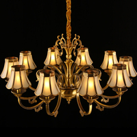 Lustre en cuivre Décoration Hôtel Villa Lampe suspendue avec abat-jour poli mat Style rococo italien Lumières de plafond à bougies