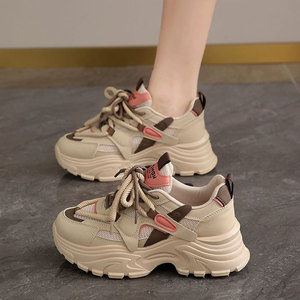 All-Match <b>White</b> <b>Lace</b>-Up Shoes Petite Height Increasing Thick-Soled Sneakers Women's 2025 Spring Breathable Mesh Dad Shoes - Product Image 3