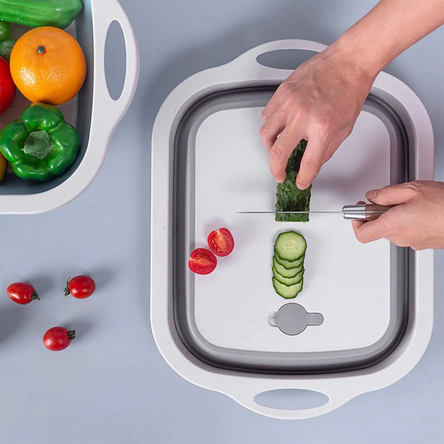 Factory Wholesale Portable Multifunctional Kitchen 3 in 1 Collapsible Cutting Board Washing Basin With Strainer Function