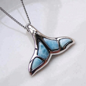 Vente en gros de pendentifs en argent sterling 925 avec larimar naturel en forme de queue de baleine, ensembles de bijoux en larimar - Product Image 4