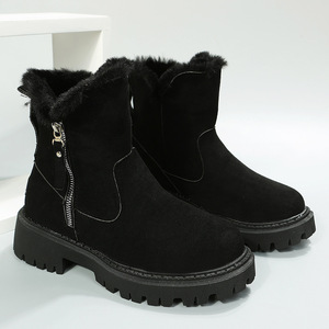 Sepatu bot wanita, sepatu bot salju ukuran besar, gaya dengan sol tengah dan bulu tebal untuk menjaga hangat bulu katun terintegrasi musim dingin - Product Image 6