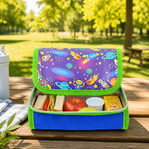 Bolsa de Almuerzo de Cuero <span class=keywords><strong>Framan</strong></span>, Aislada, a Prueba de Fugas, Suave y Moderna, con Nombres, Diseño Plegable, Patrón de Espacio y Robots - Product Image 4