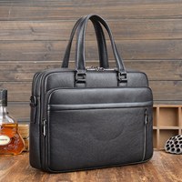 Sac d'affaires en cuir de vachette véritable noir grainé de 15,6 pouces, livraison directe d'usine, mallette pour ordinateur portable