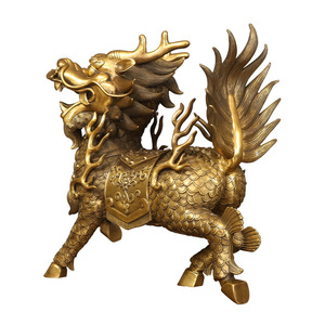 Ornement Qilin en laiton, artisanat de moulage à la cire perdue, décoration pour salon, décoration du Nouvel An chinois - Product Image 5