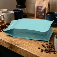 Sachet de café à fond plat en aluminium de qualité alimentaire haute barrière, imprimé sur mesure, fermeture éclair facile à ouvrir avec valve de dégazage, vente en gros