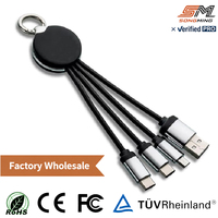Câble de charge personnalisé 3 en 1 court 15 cm Type C Micro USB gaine TPE cuivre pur logo LED cadeau promotionnel vente en gros