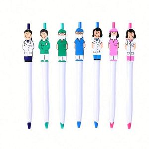 Creative Stationery Doctor Nurse Pattern Clip Shaped <b>Retractable</b> Plastic Ballpoint <b>Pen</b> Black Ink 1.0Mm Cartoon Character - Product Image 1