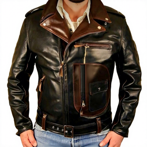 Wholesale Best Selling 100% Genuine Calf Leather Canvas Waterproof Windproof Racer <b>Jacket</b> Front Unisex <b>Biker</b> <b>Jacket</b> Winter - Product Image 6
