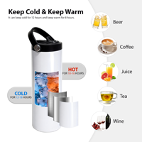 Lot de 25 gobelets de sublimation de 20 oz (USA RTS) – Bouteilles d'eau sportives droites et fines vierges pour sublimation avec poignée portable